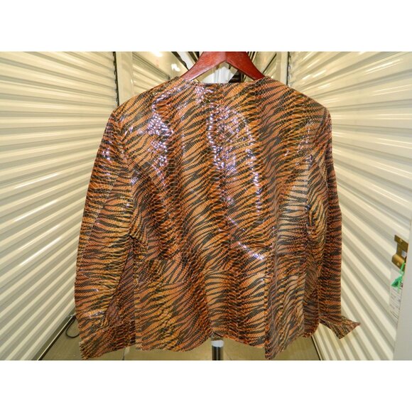 Pamela McCoy Size L New Leather Animal Print Jacket Zippered Front & Cuffs - Picture 3 of 15